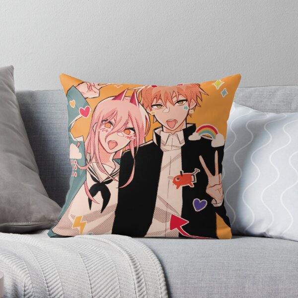 denji and power go to school Throw Pillow RB0908 product Offical chainsaw man Merch